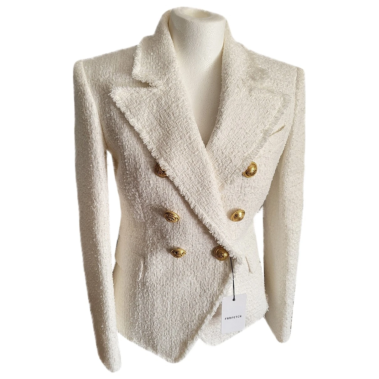 Pre-owned Balmain Tweed Blazer In White