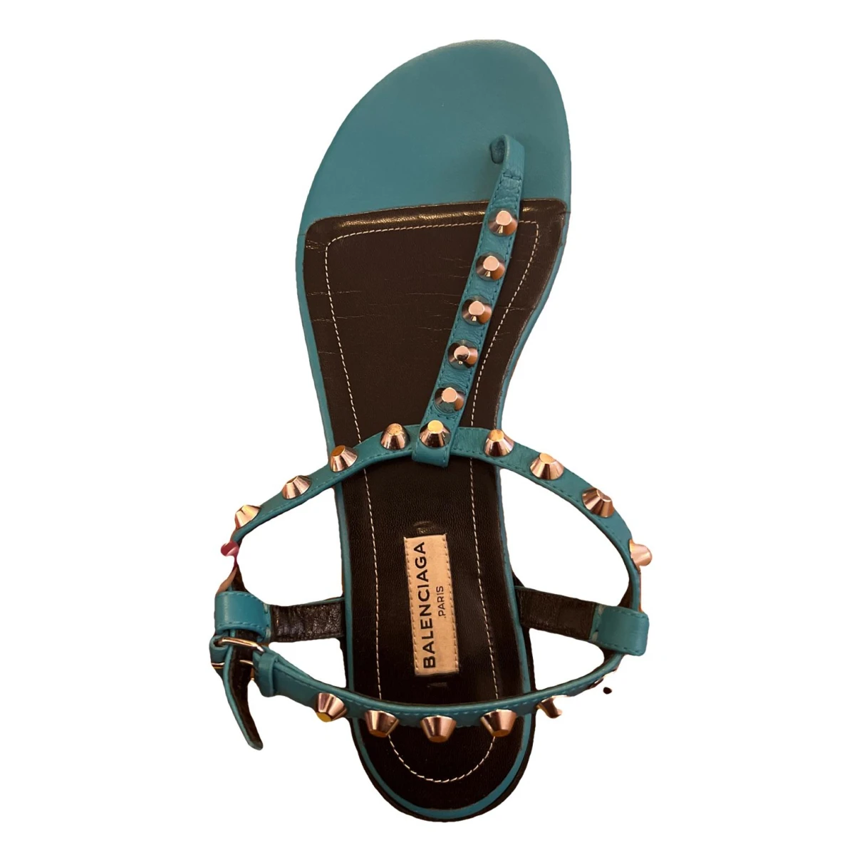 Pre-owned Balenciaga Leather Flats In Turquoise