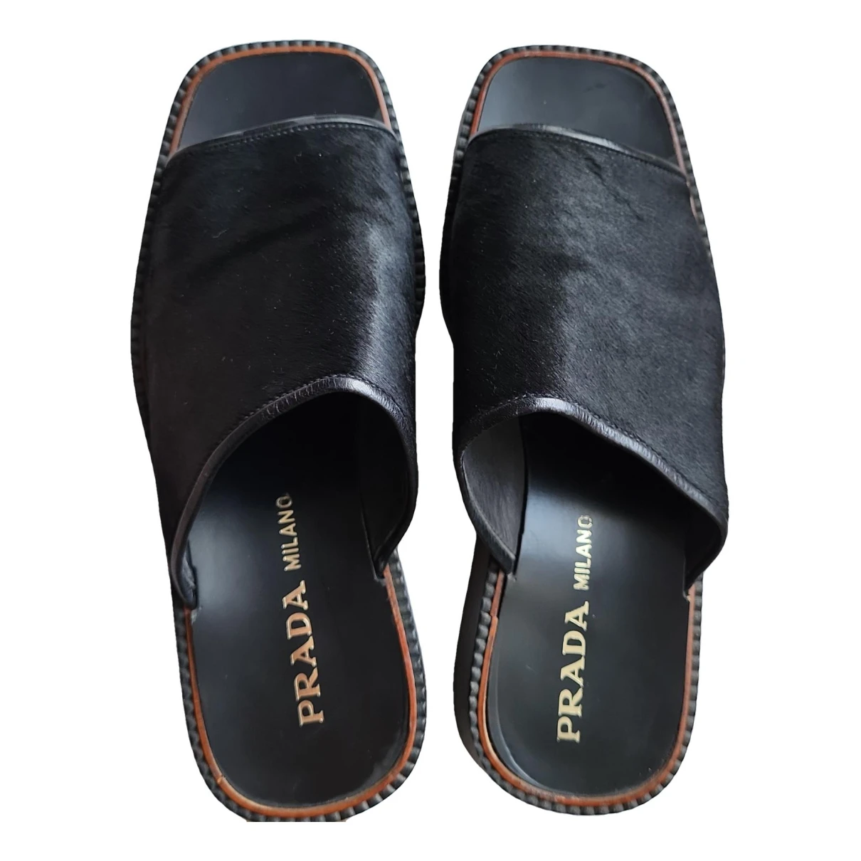 Pre-owned Prada Pony-style Calfskin Sandals In Black