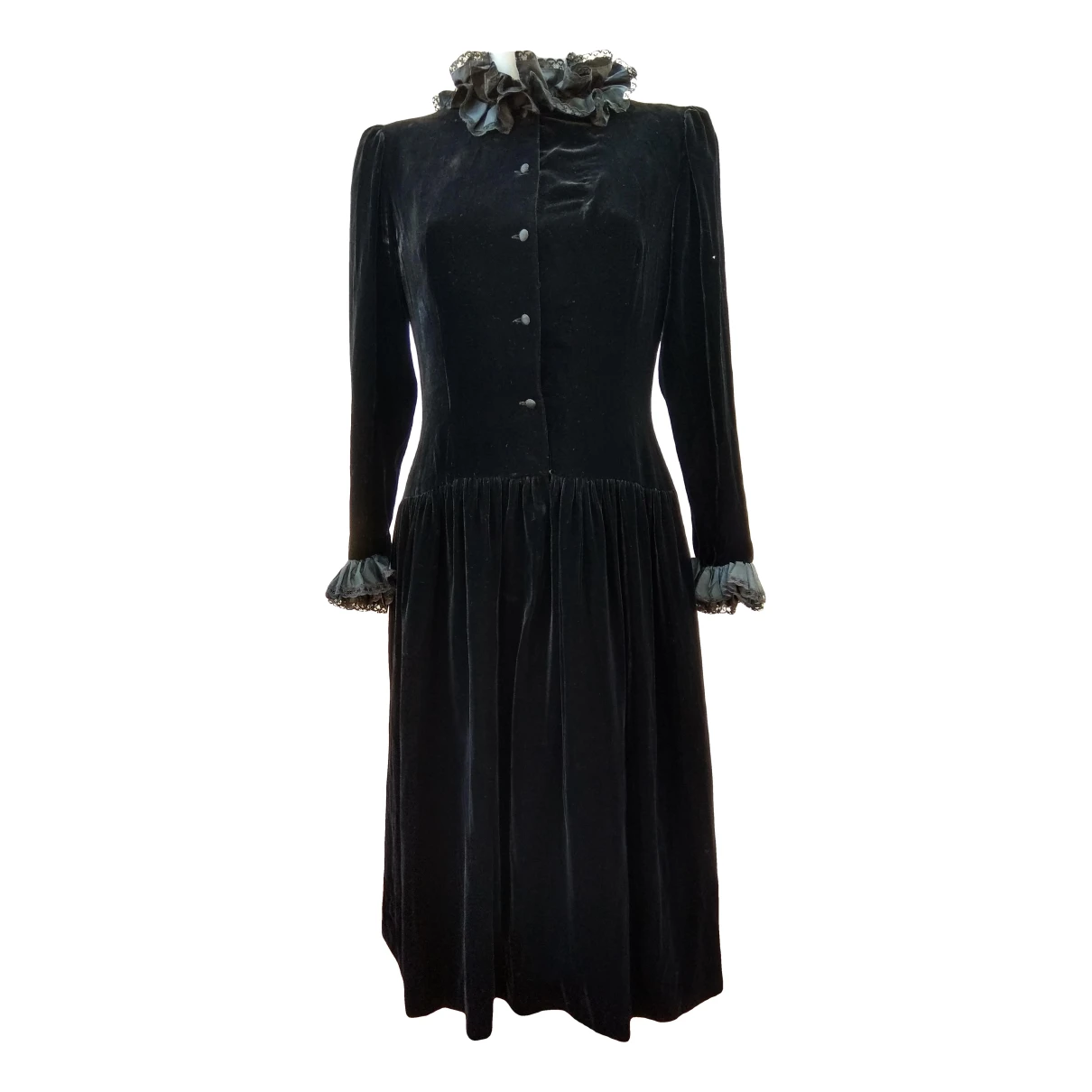 Pre-owned Oscar De La Renta Velvet Mid-length Dress In Black