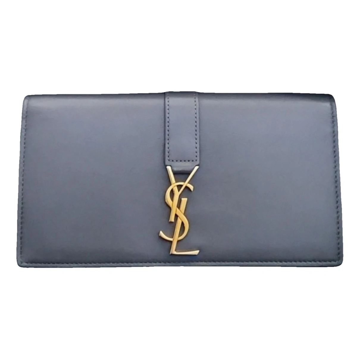 Pre-owned Saint Laurent Ysl Line Leather Wallet In Grey