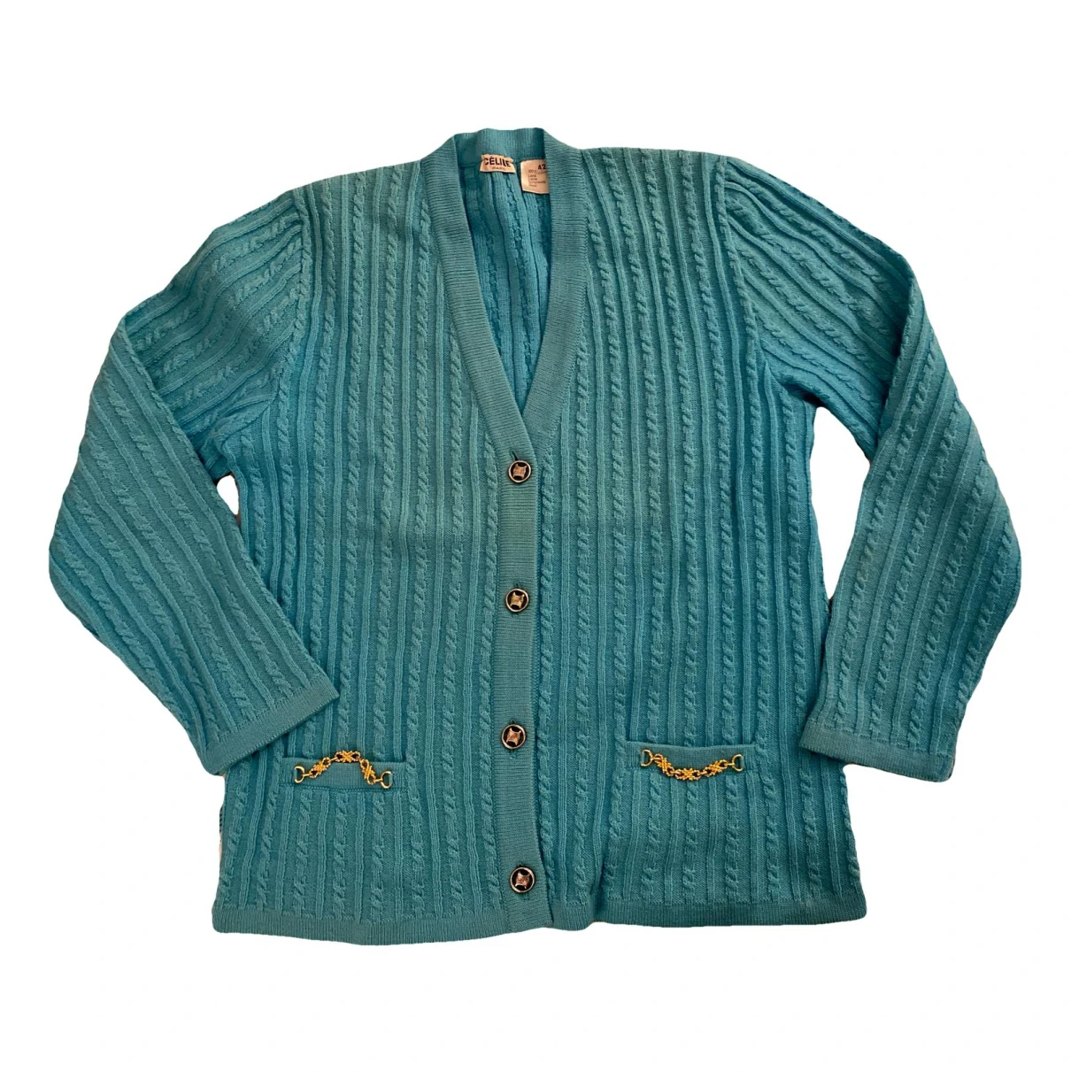 Pre-owned Celine Wool Cardigan In Turquoise