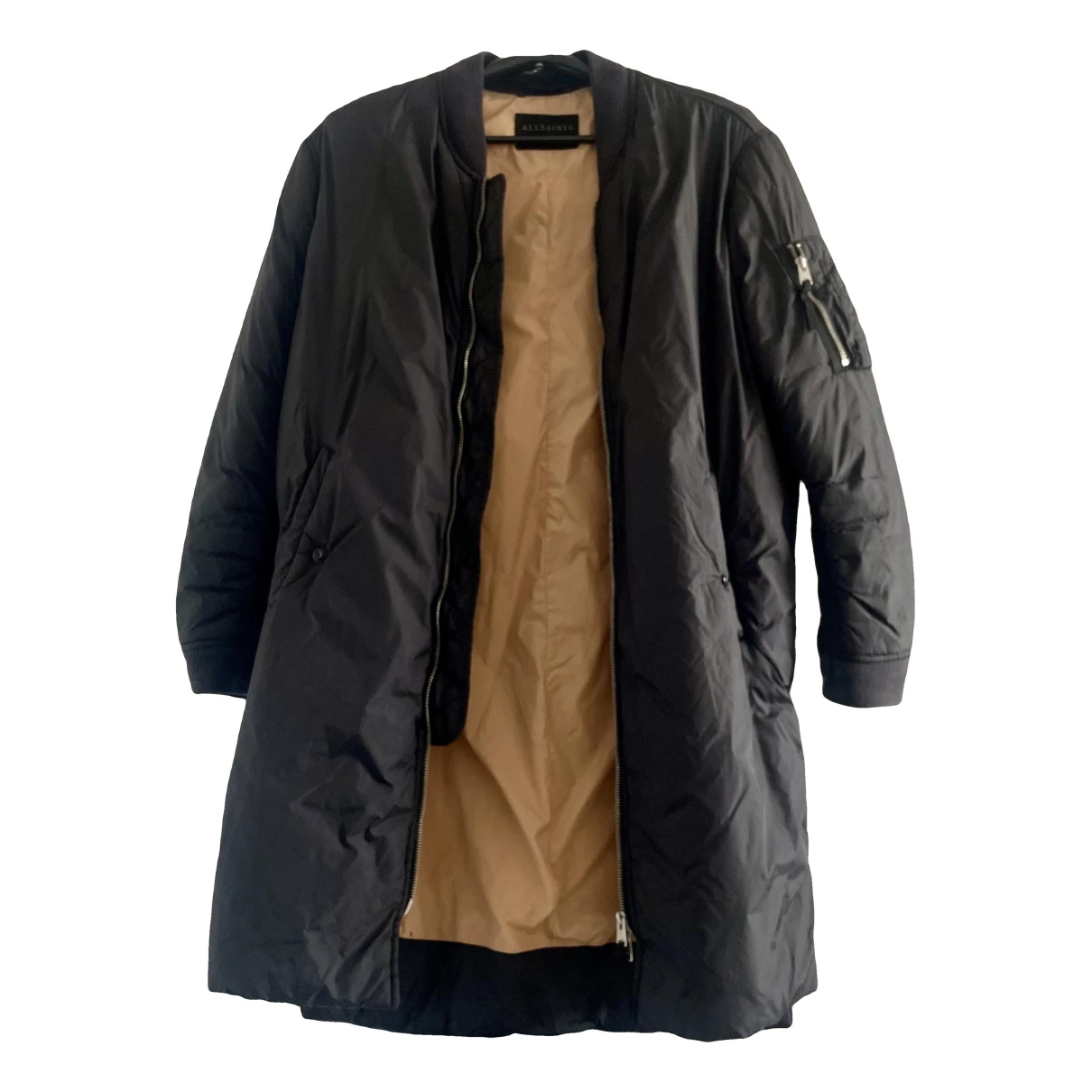 Pre-owned Allsaints Trench Coat In Black