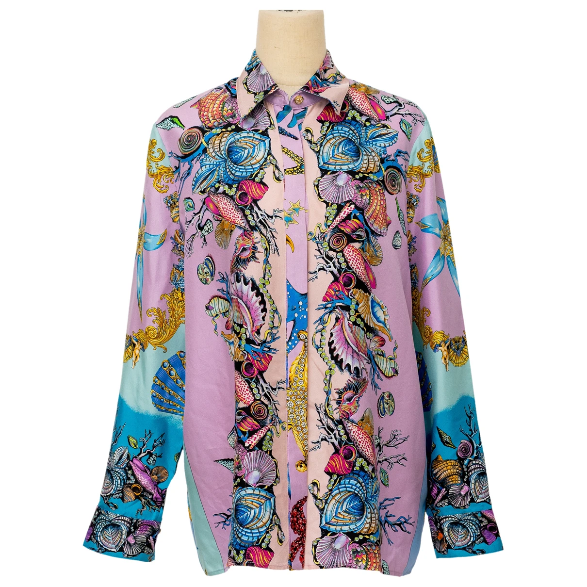 Pre-owned Versace Silk Blouse In Blue