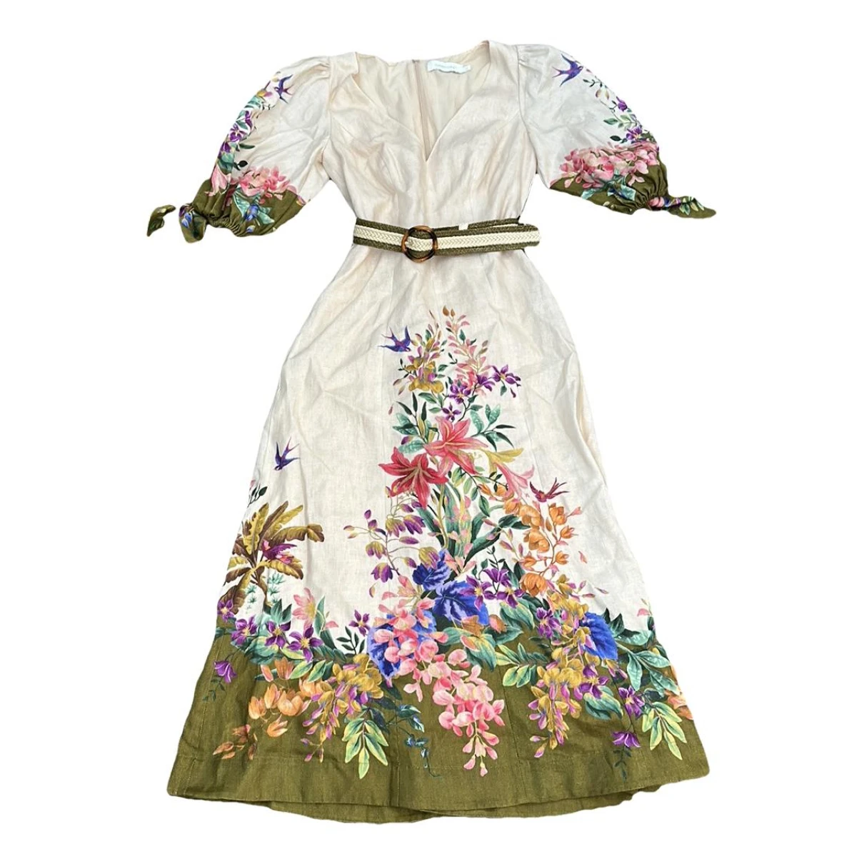 Pre-owned Zimmermann Linen Mid-length Dress In Multicolour