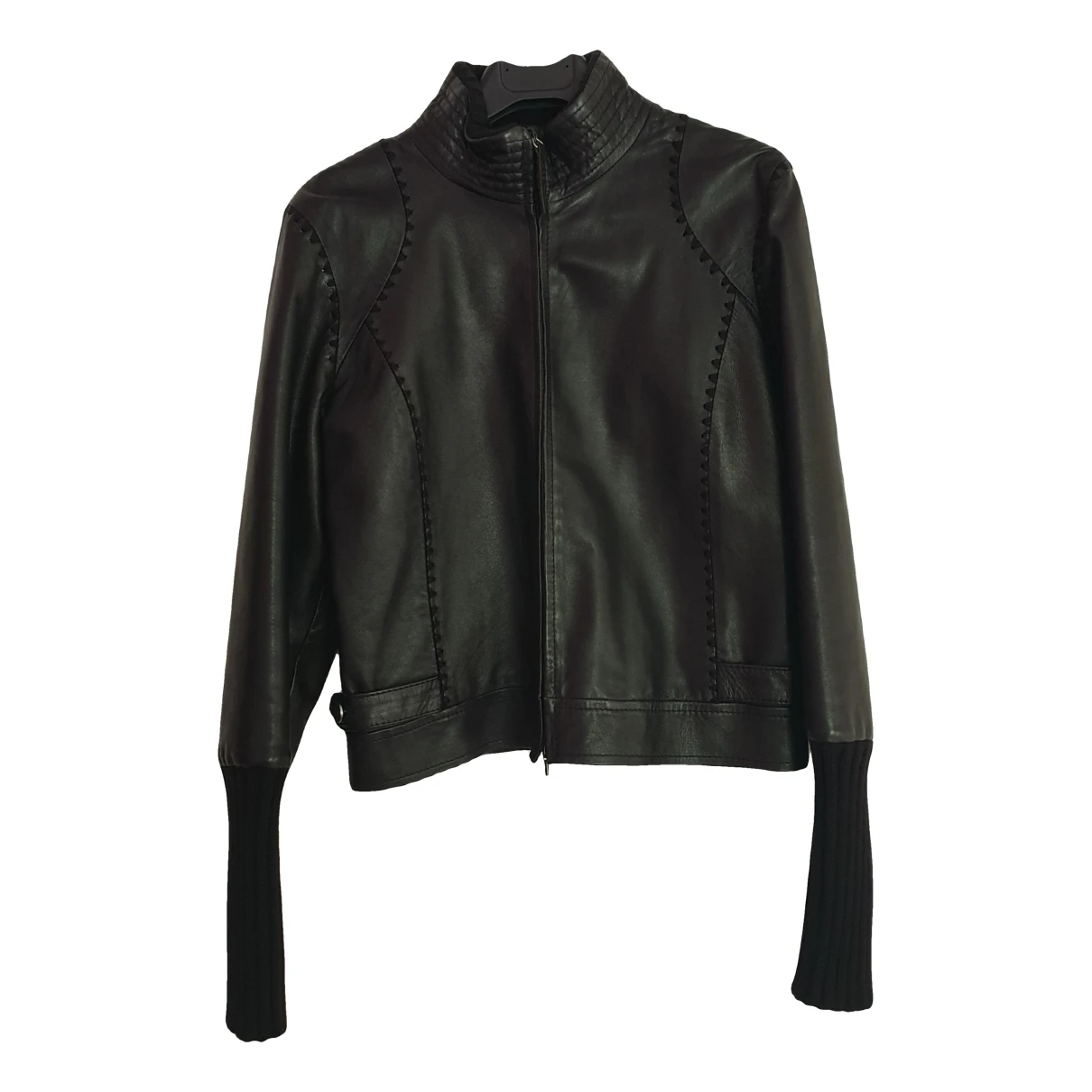 Pre-owned Gai Mattiolo Leather Biker Jacket In Black