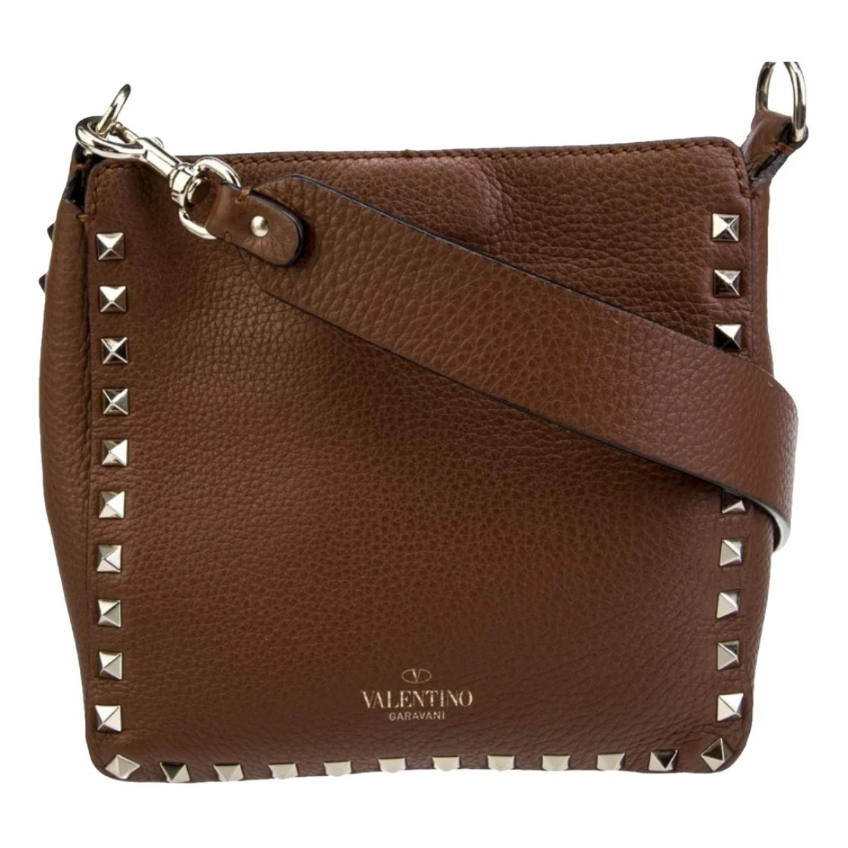Pre-owned Valentino Garavani Rockstud Leather Crossbody Bag In Brown