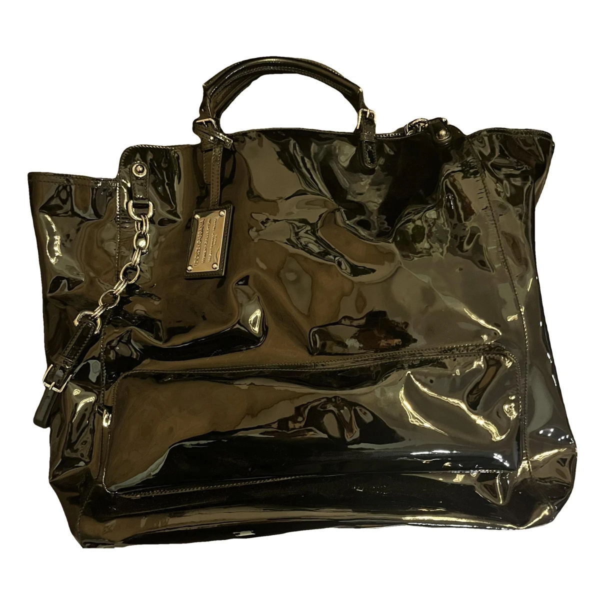 Pre-owned Dolce & Gabbana Patent Leather Tote In Black