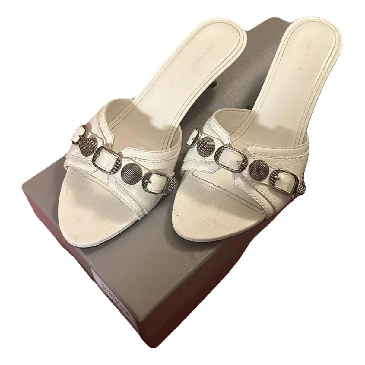 Pre-owned Balenciaga Cagole Leather Sandal In White