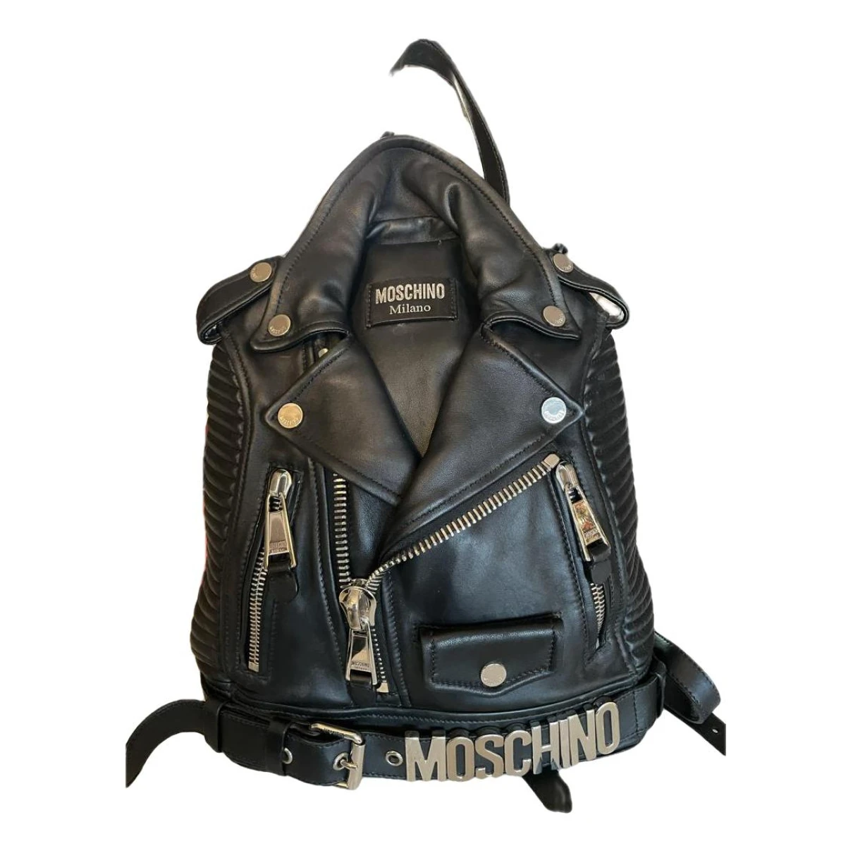 Pre-owned Moschino Biker Leather Backpack In Black