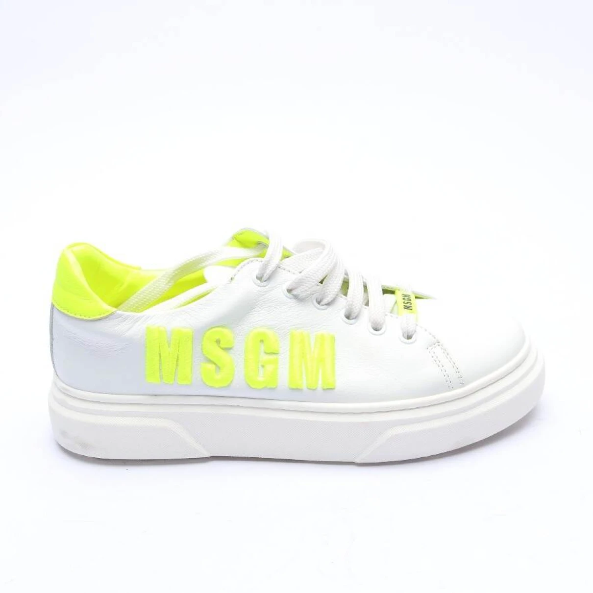 Pre-owned Msgm Leather Trainers In White
