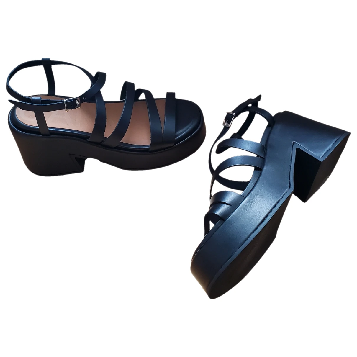Pre-owned Ganni Leather Sandals In Black