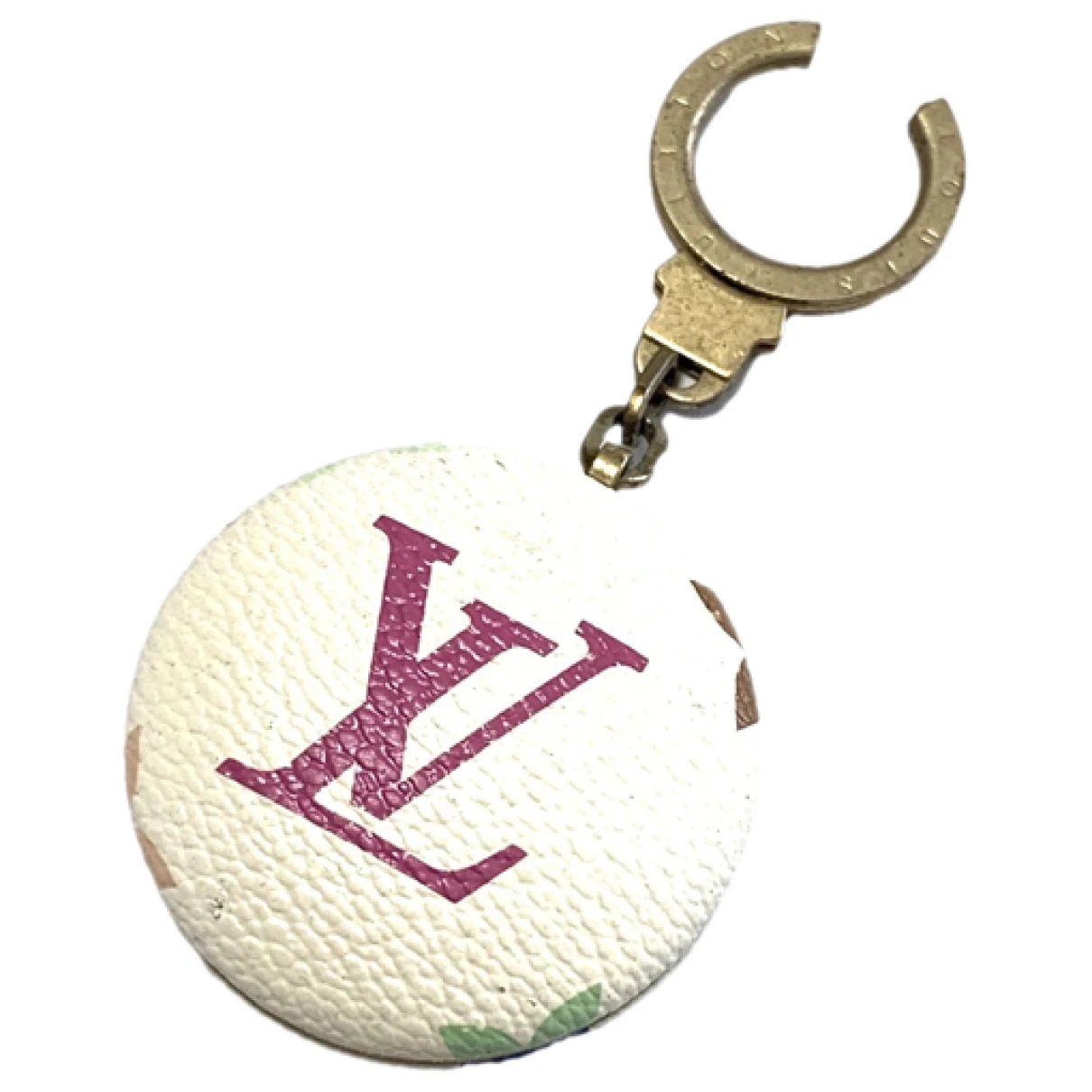 Pre-owned Louis Vuitton Vegan Leather Bag Charm In Ecru