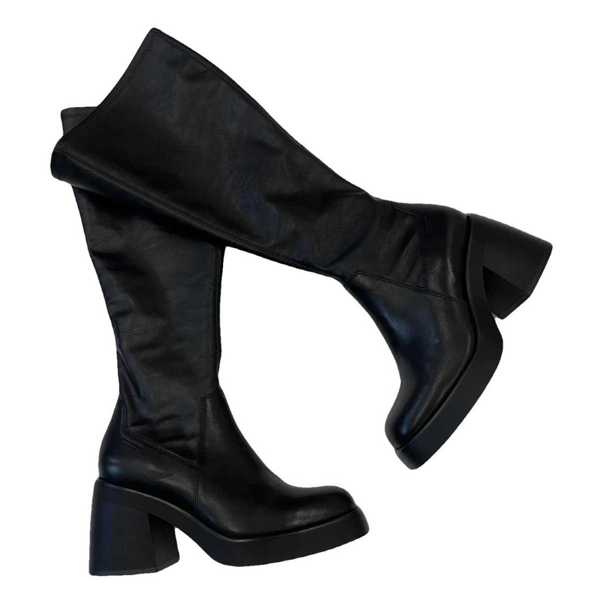 Pre-owned Vagabond Leather Biker Boots In Black