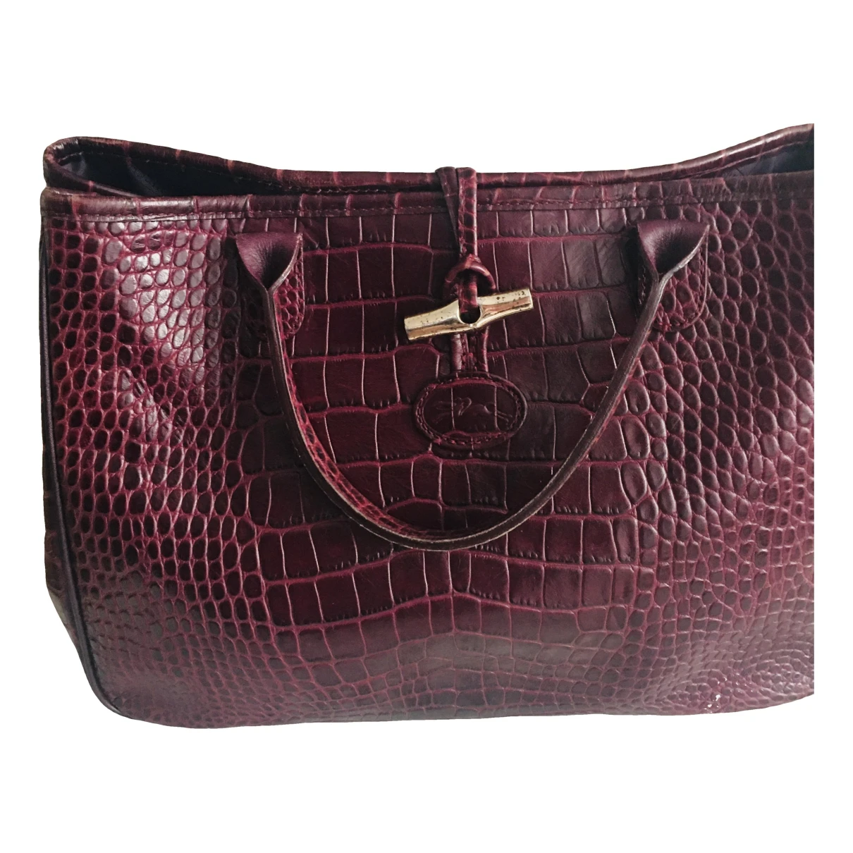 Pre-owned Longchamp Roseau Patent Leather Handbag In Burgundy
