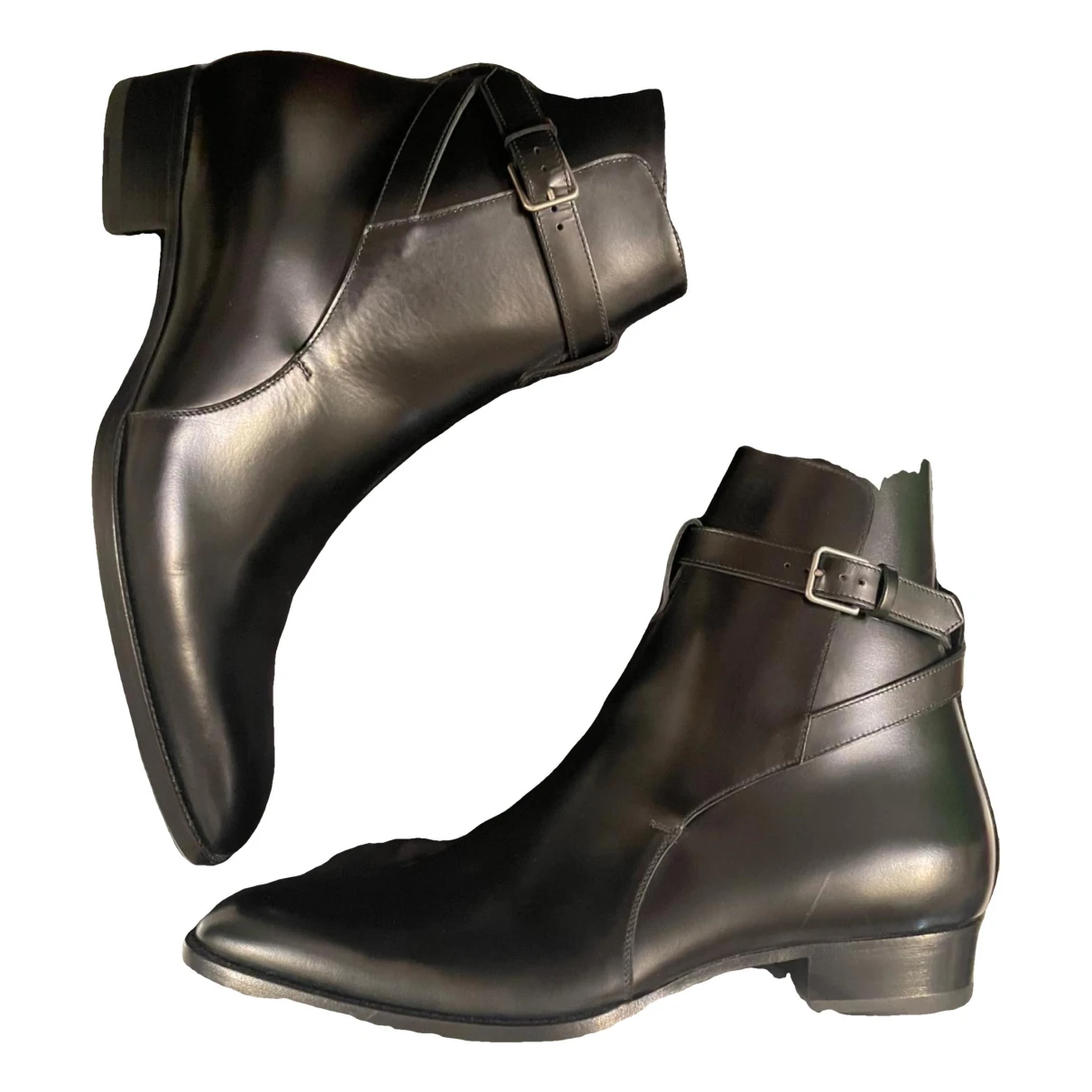 Pre-owned Saint Laurent Wyatt Jodphur Pony-style Calfskin Boots In Black