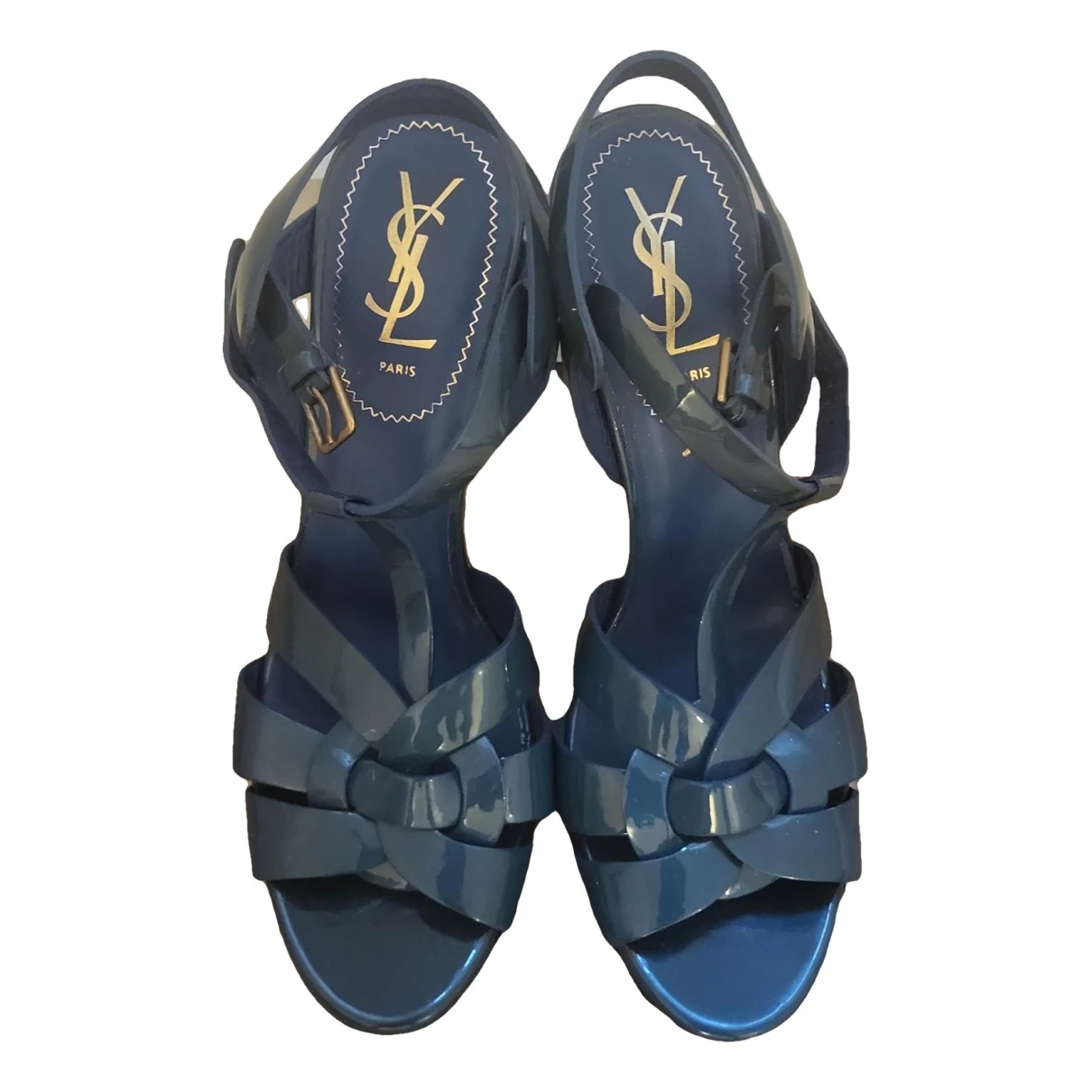Pre-owned Saint Laurent Tribute Patent Leather Sandals In Blue