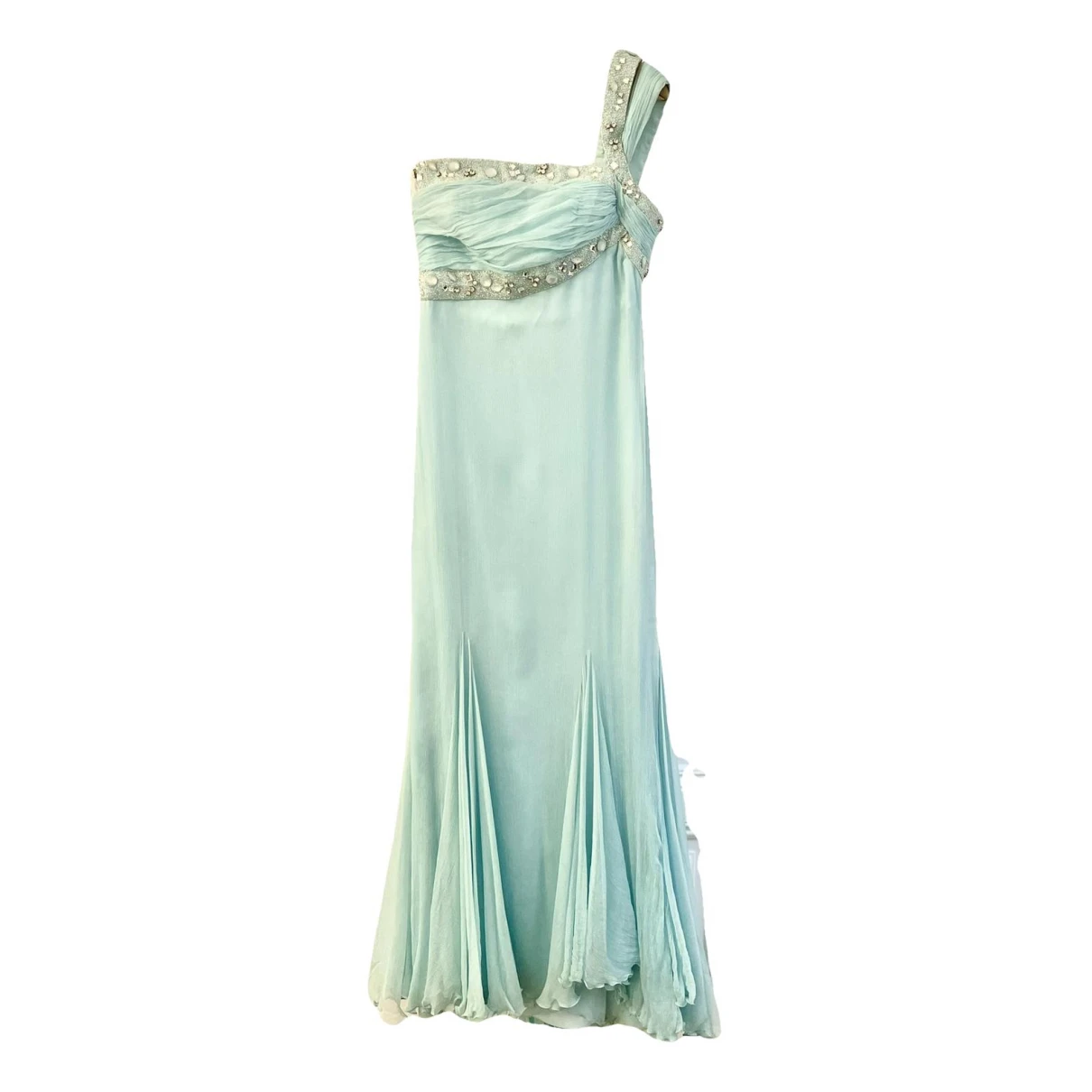 Pre-owned Pronovias Silk Maxi Dress In Blue