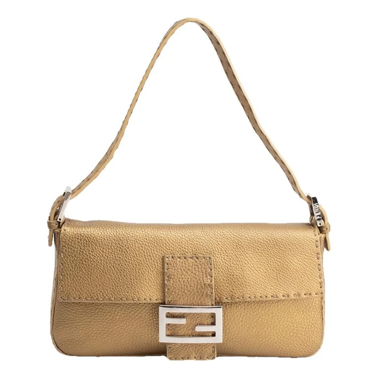 Pre-owned Fendi Baguette Leather Bag In Gold