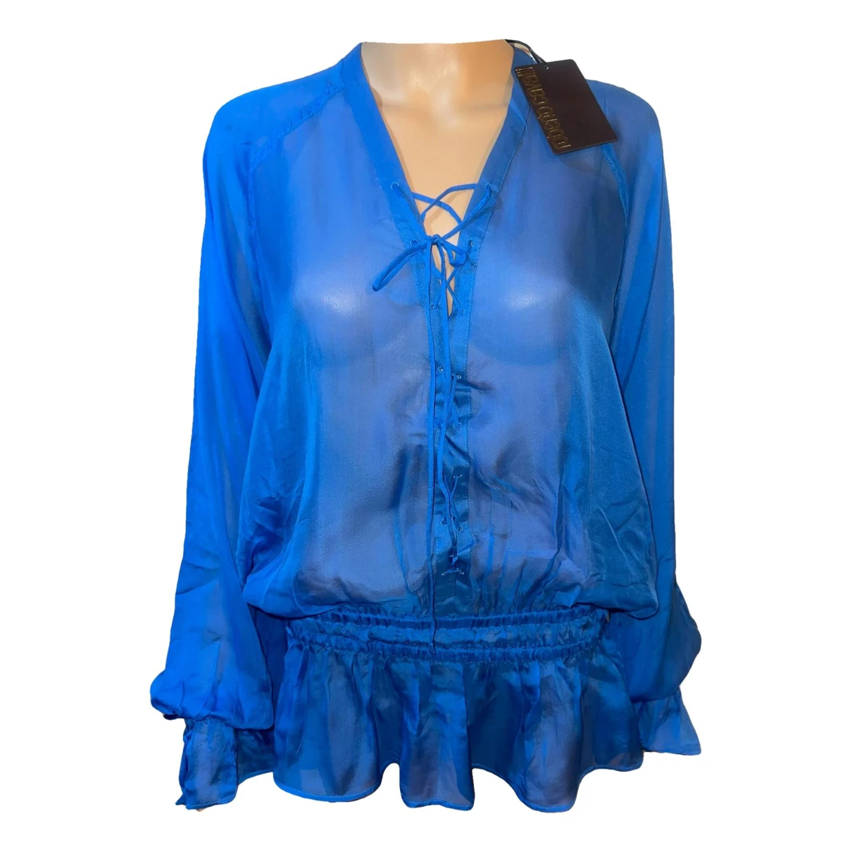 Pre-owned Roberto Cavalli Silk Top In Blue