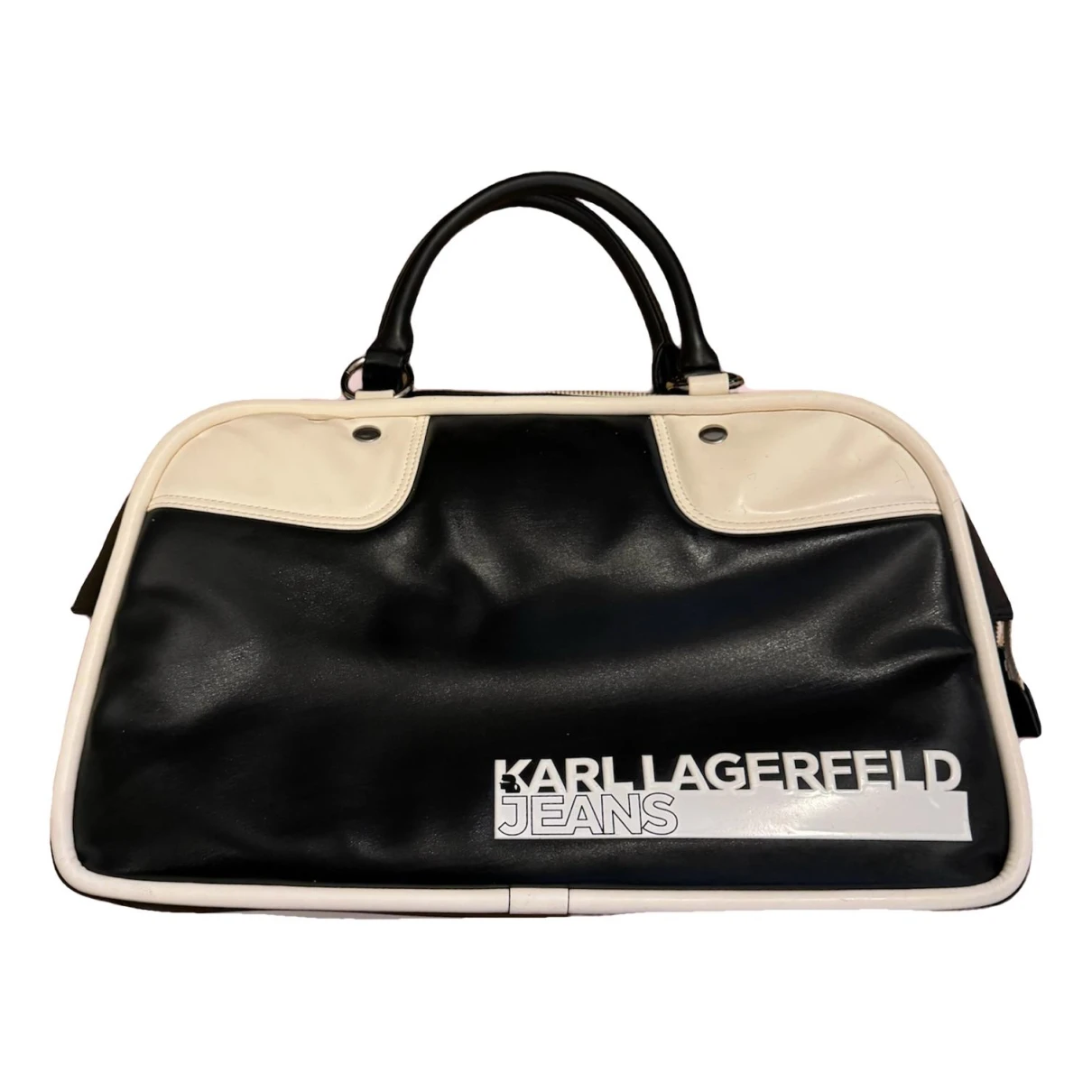 Pre-owned Karl Lagerfeld Vegan Leather Bowling Bag In Black