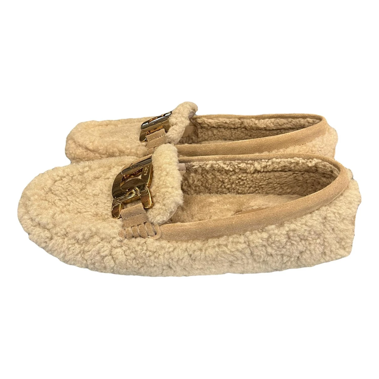 Pre-owned Tod's Gommino Shearling Flats In Beige