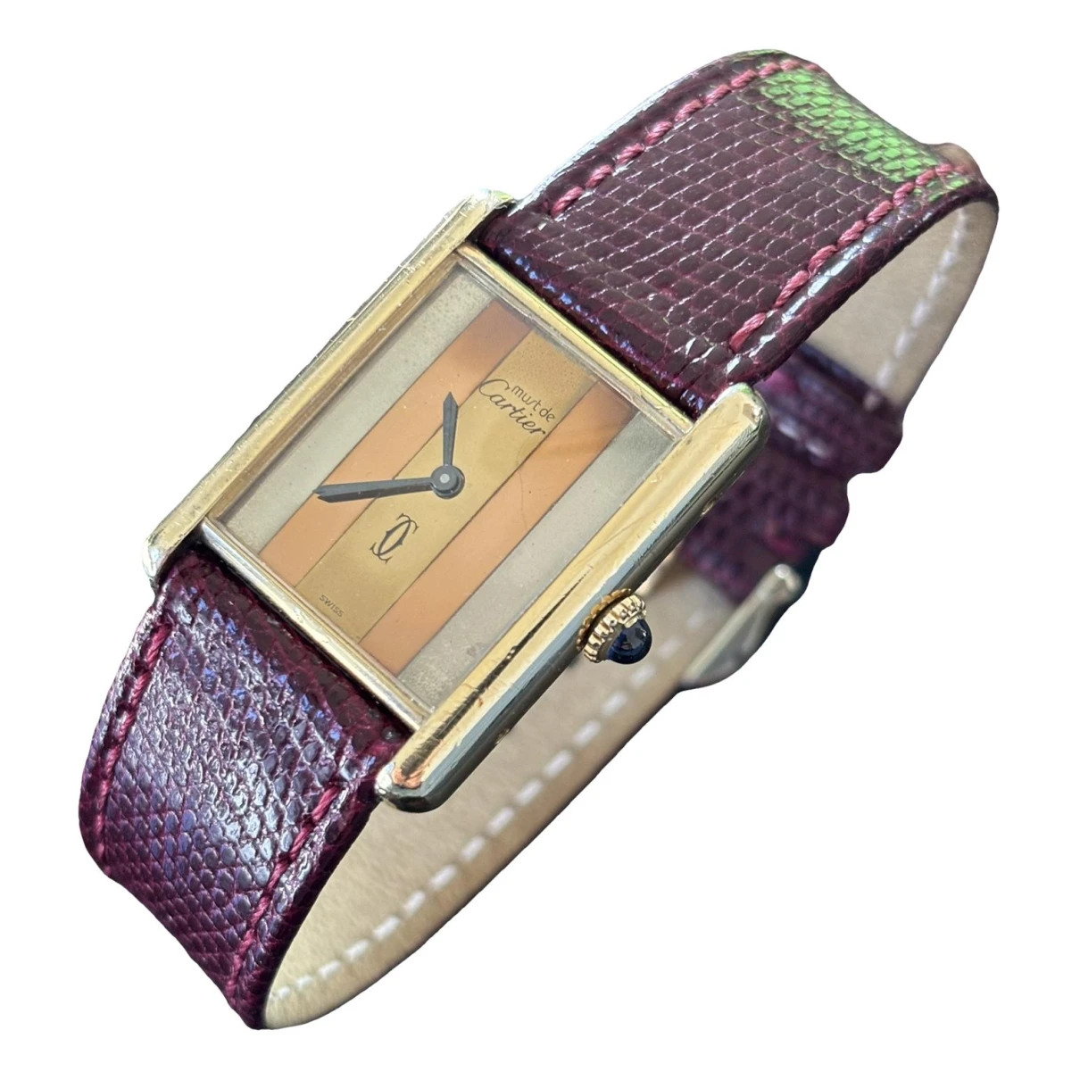 Pre-owned Cartier Tank Must Silver Gilt Watch In Burgundy