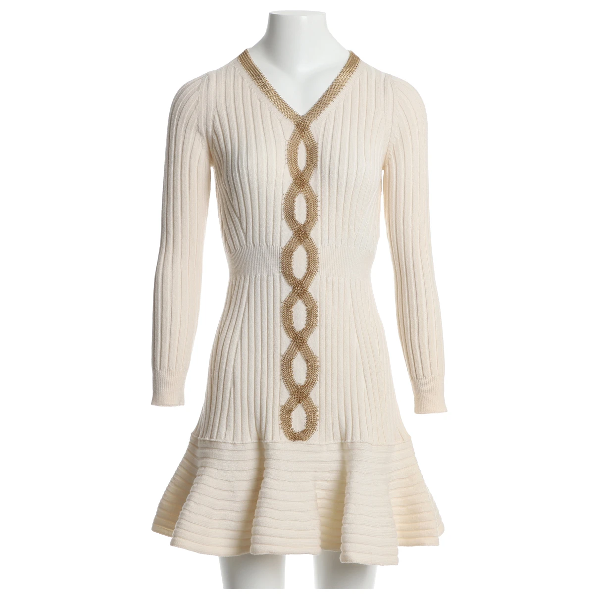 Pre-owned Alexander Mcqueen Wool Mid-length Dress In Ecru
