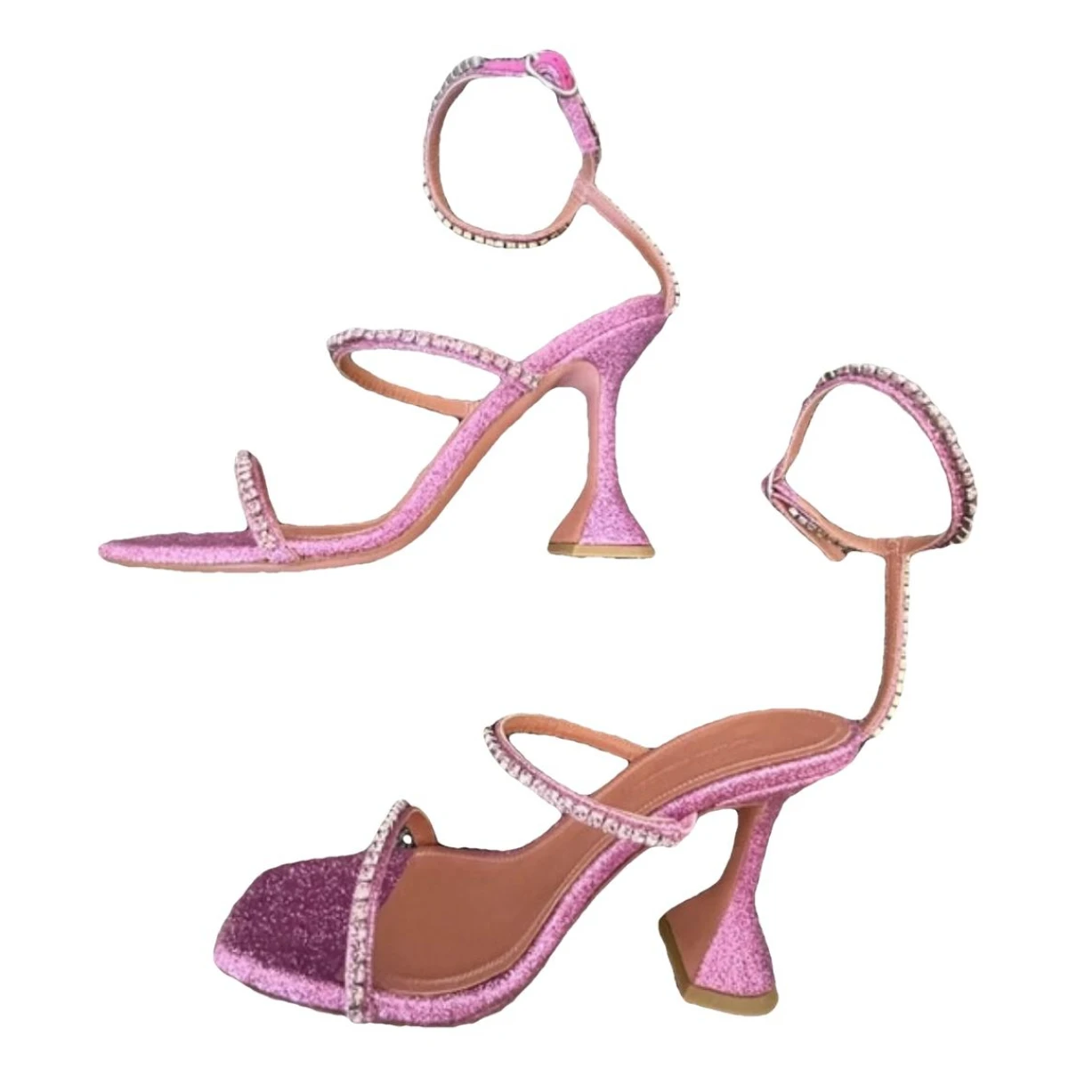 Pre-owned Amina Muaddi Gilda Glitter Sandals In Pink