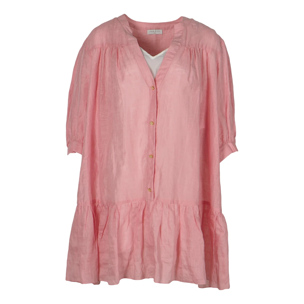 Pre-owned Sandro Spring Summer 2021 Linen Mini Dress In Pink