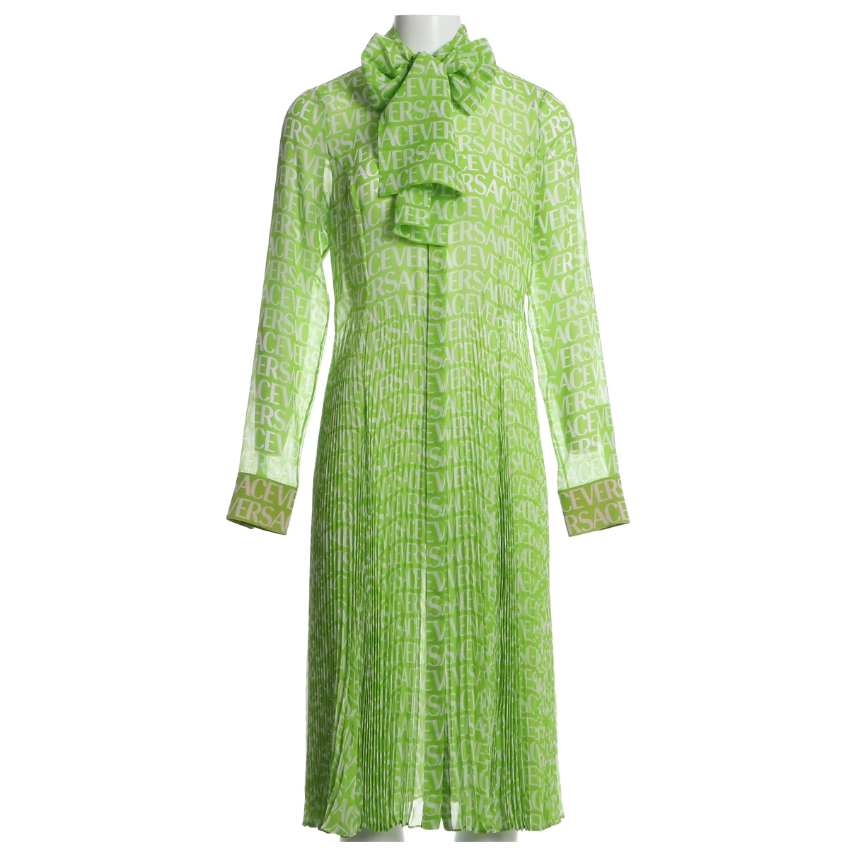 Pre-owned Versace Silk Mid-length Dress In Green