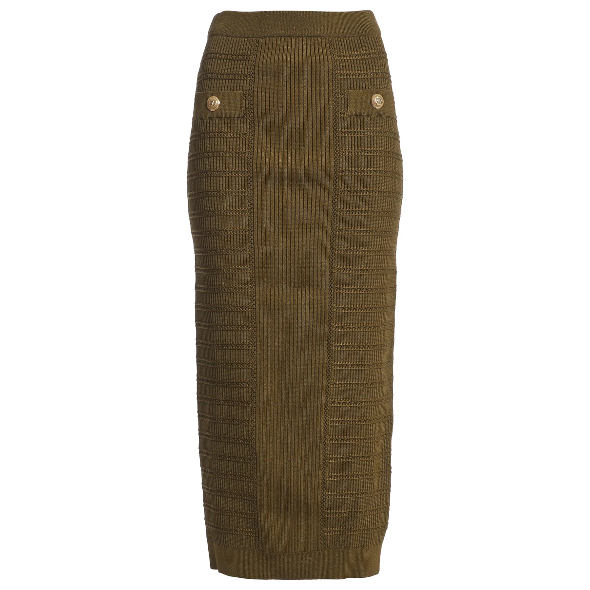 Pre-owned Balmain Mid-length Skirt In Khaki