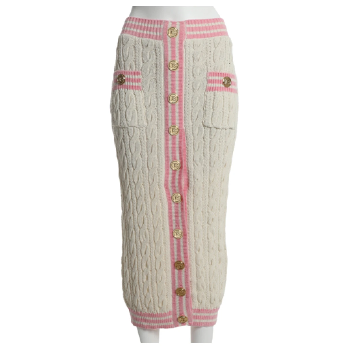 Pre-owned Balmain Wool Mid-length Skirt In Ecru