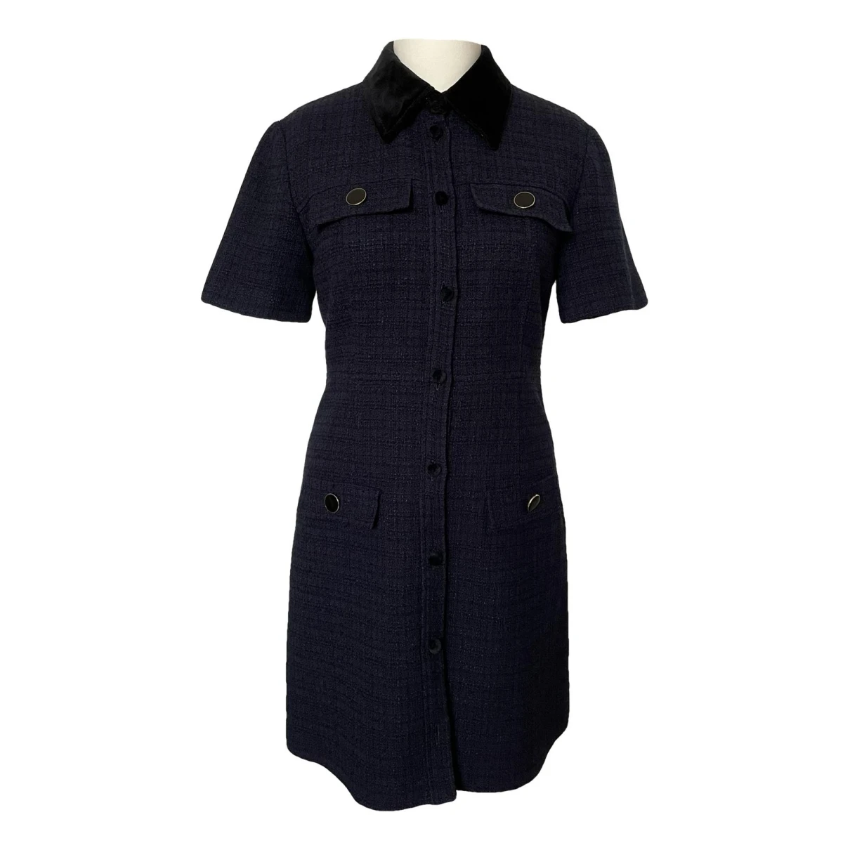 Pre-owned Sandro Tweed Mini Dress In Navy