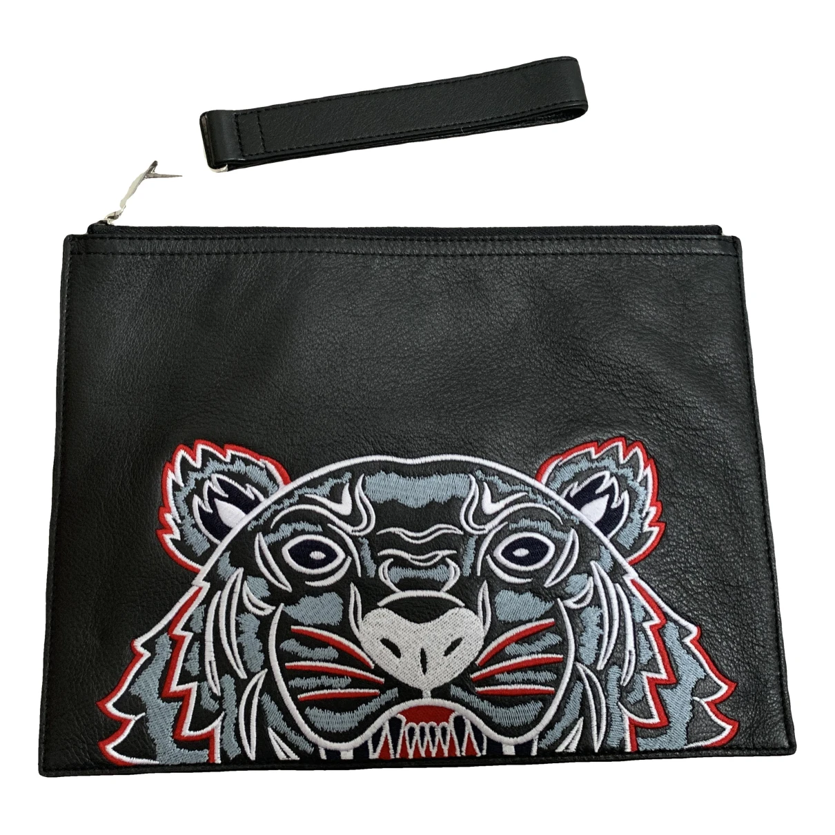 Pre-owned Kenzo Tiger Leather Clutch Bag In Black