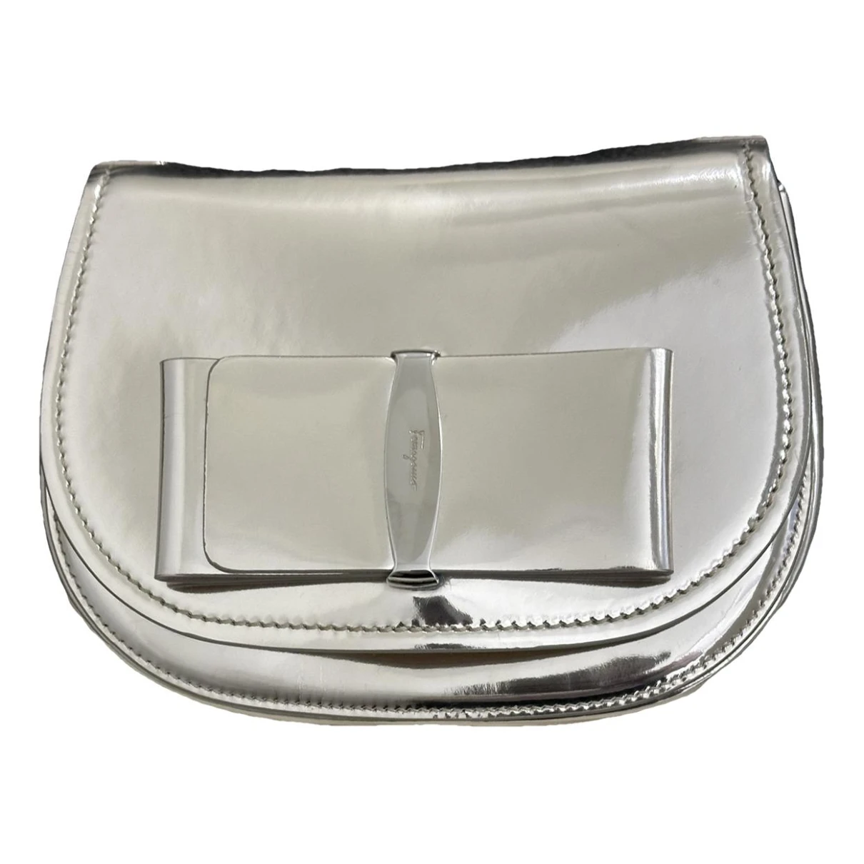 Pre-owned Ferragamo Patent Leather Crossbody Bag In Silver