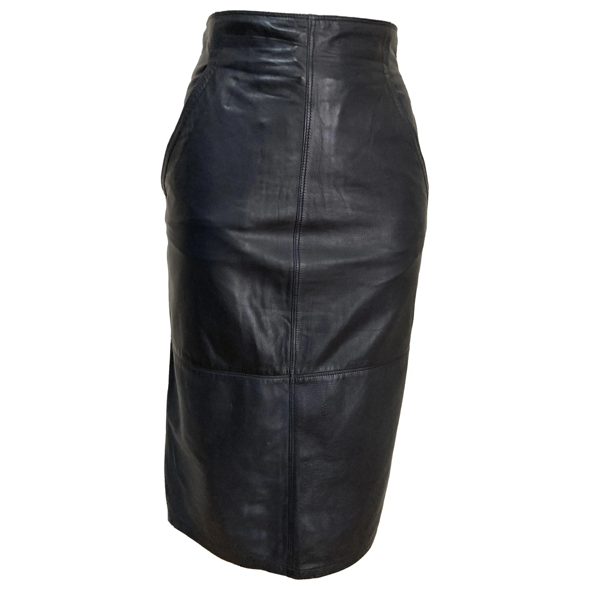 Pre-owned Versace Leather Mid-length Skirt In Blue