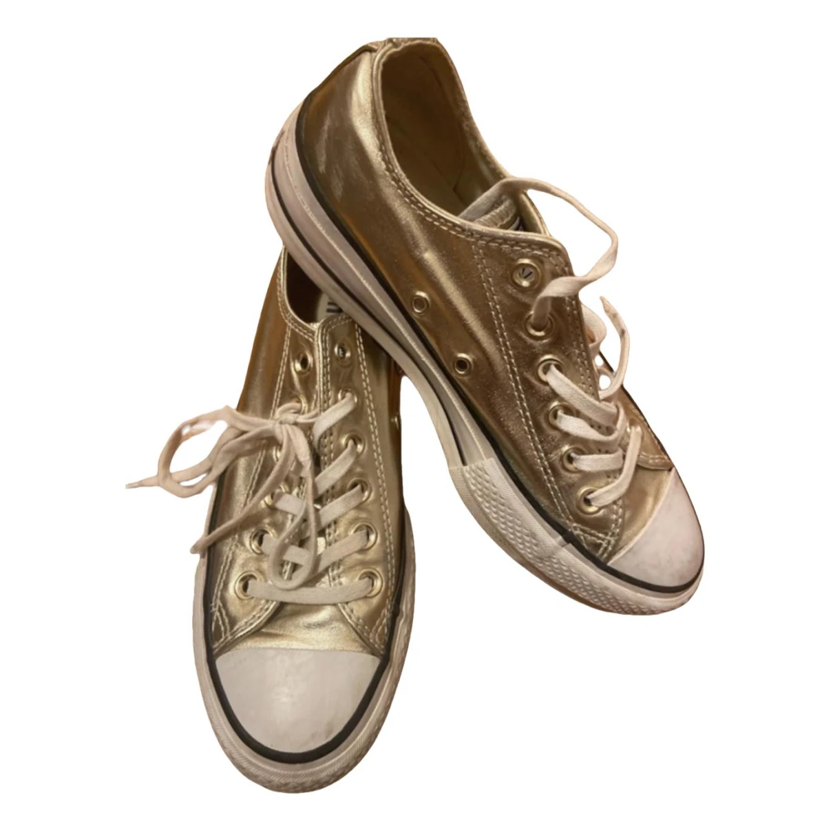 Pre-owned Converse Leather Trainers In Gold