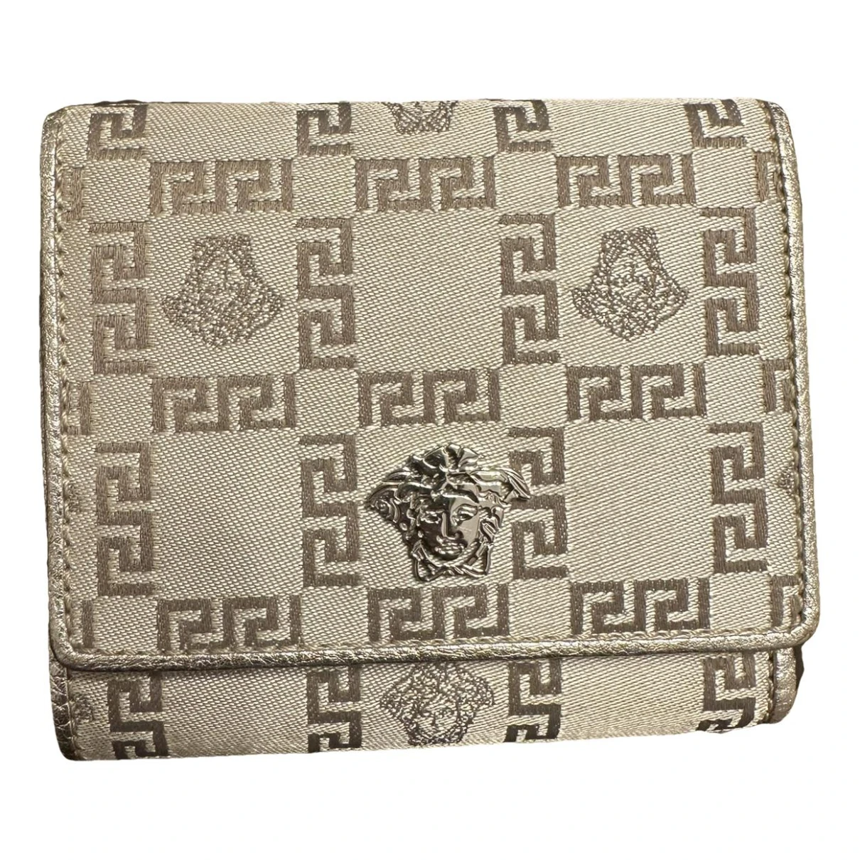 Pre-owned Versace Cloth Wallet In Gold