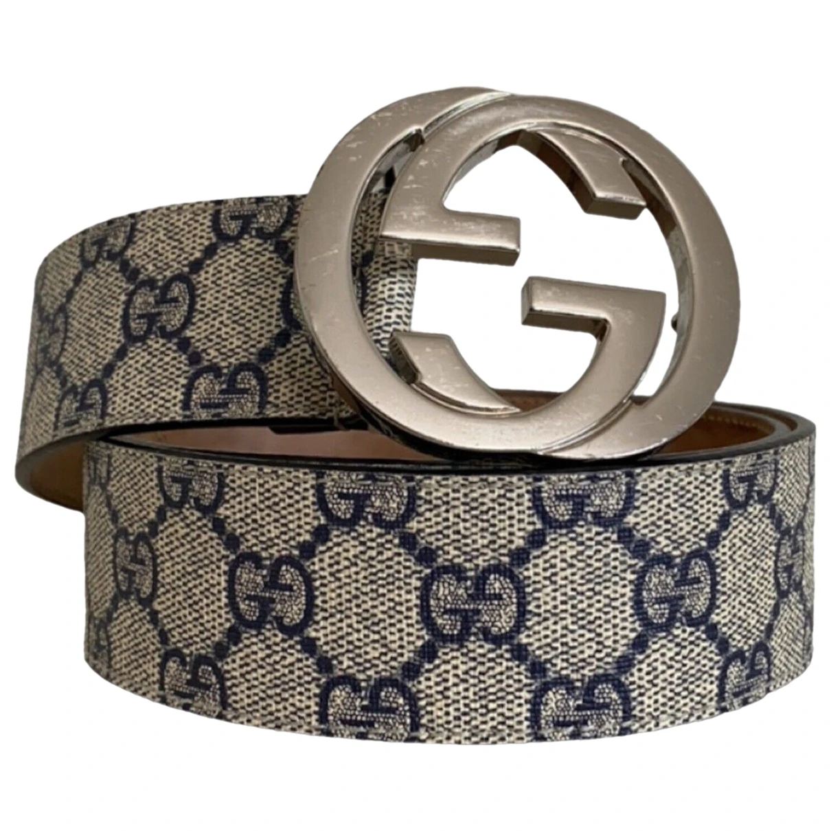 Pre-owned Gucci Interlocking Buckle Leather Belt In Beige