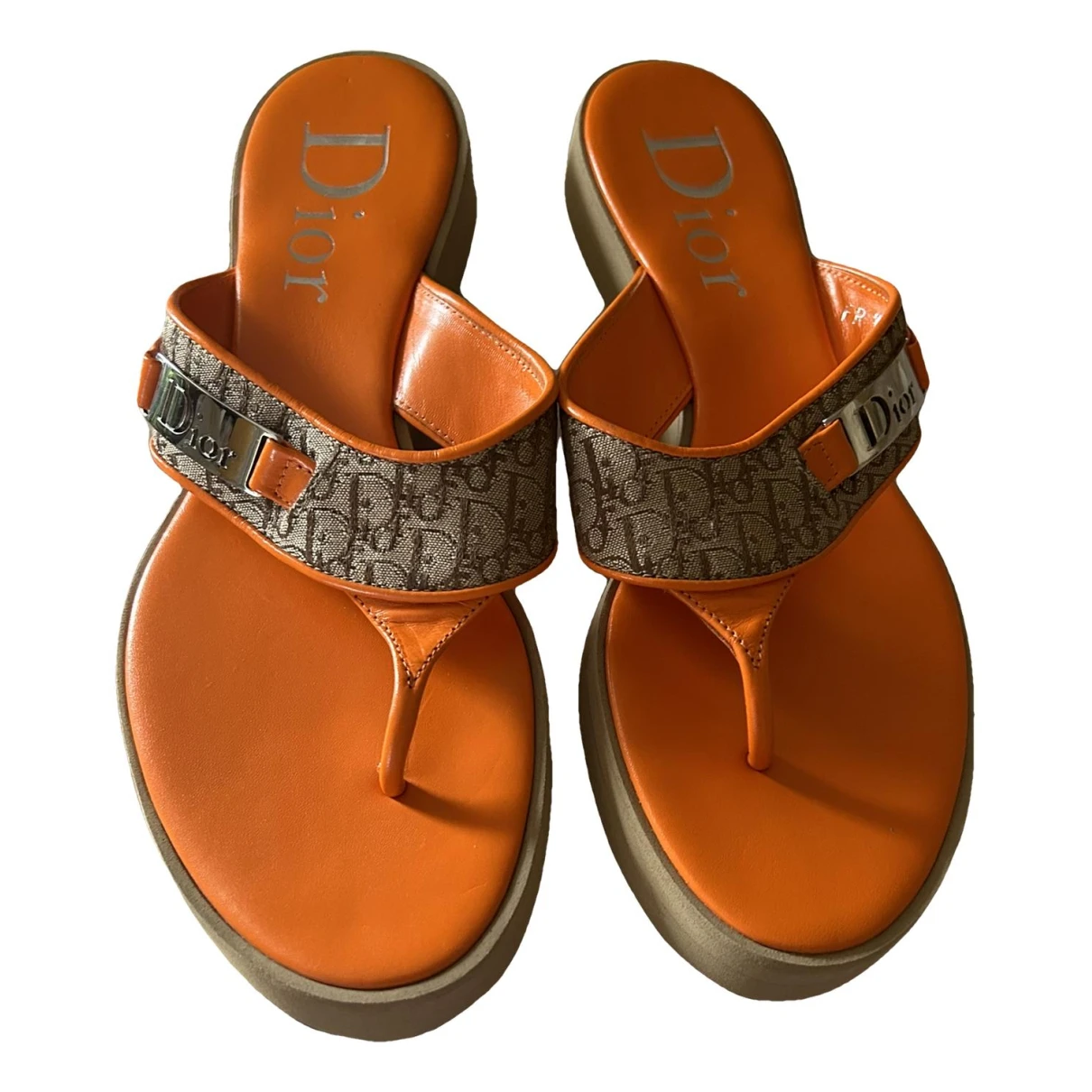 Pre-owned Dior Leather Sandal In Orange