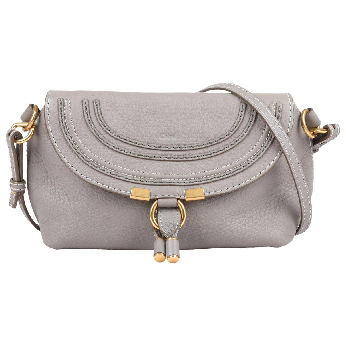 Pre-owned Chloé Marcie Leather Crossbody Bag In Grey