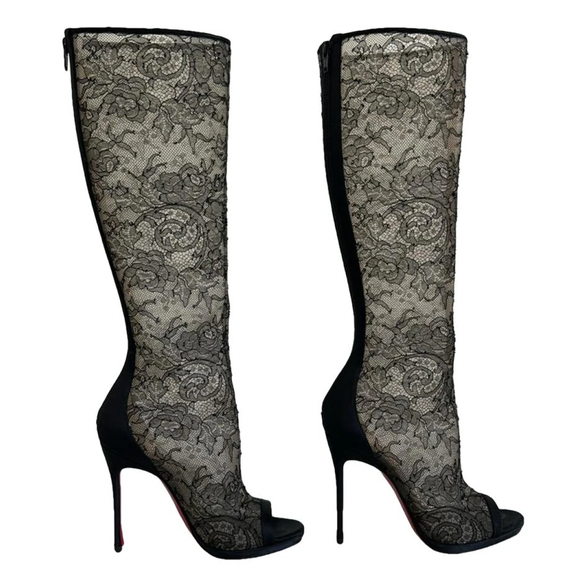 Pre-owned Christian Louboutin Cloth Boots In Black