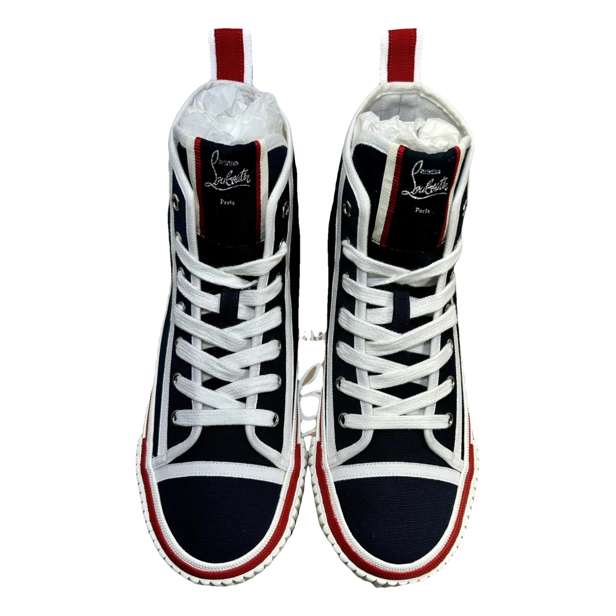 Pre-owned Christian Louboutin Cloth High Trainers In Blue