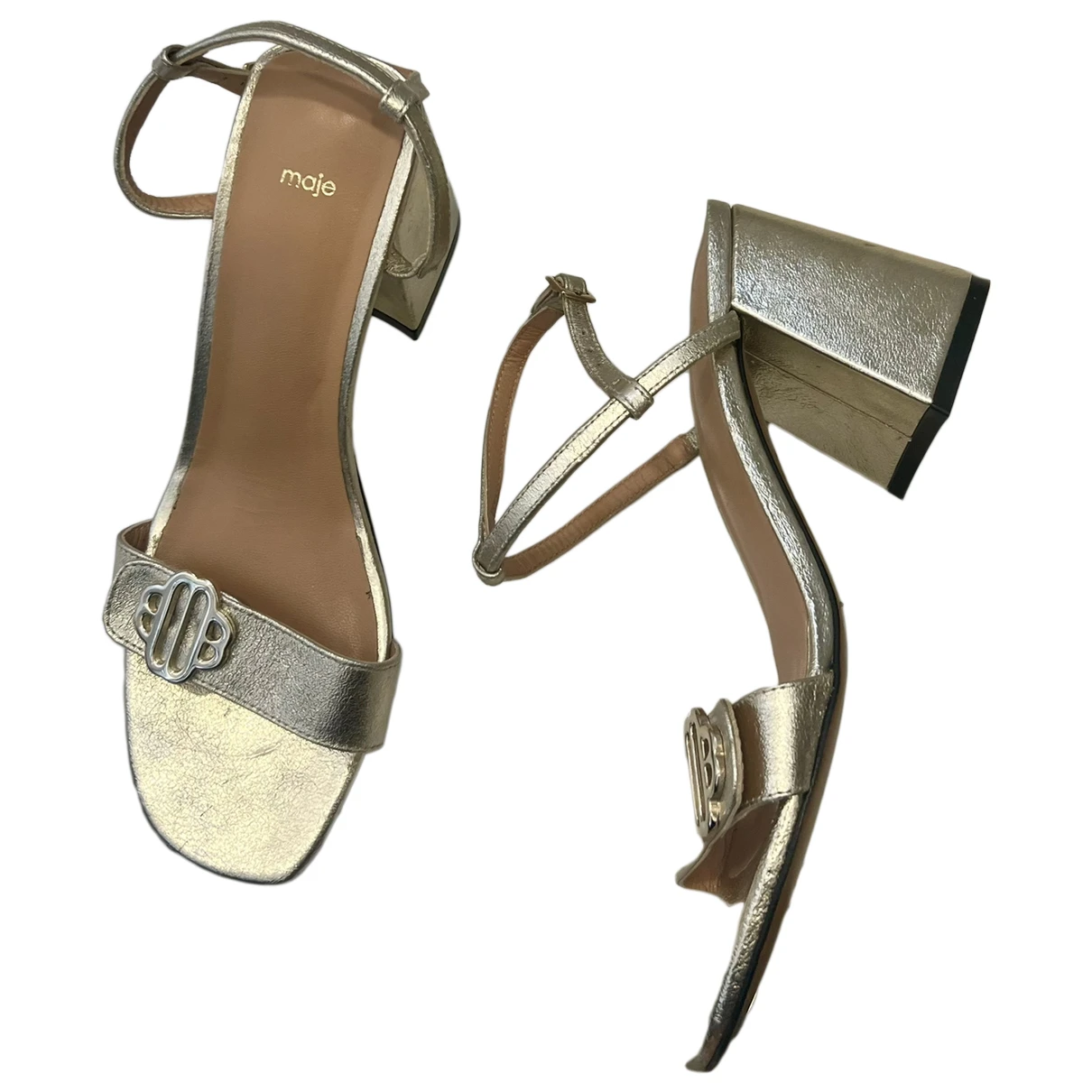 Pre-owned Maje Leather Sandals In Gold