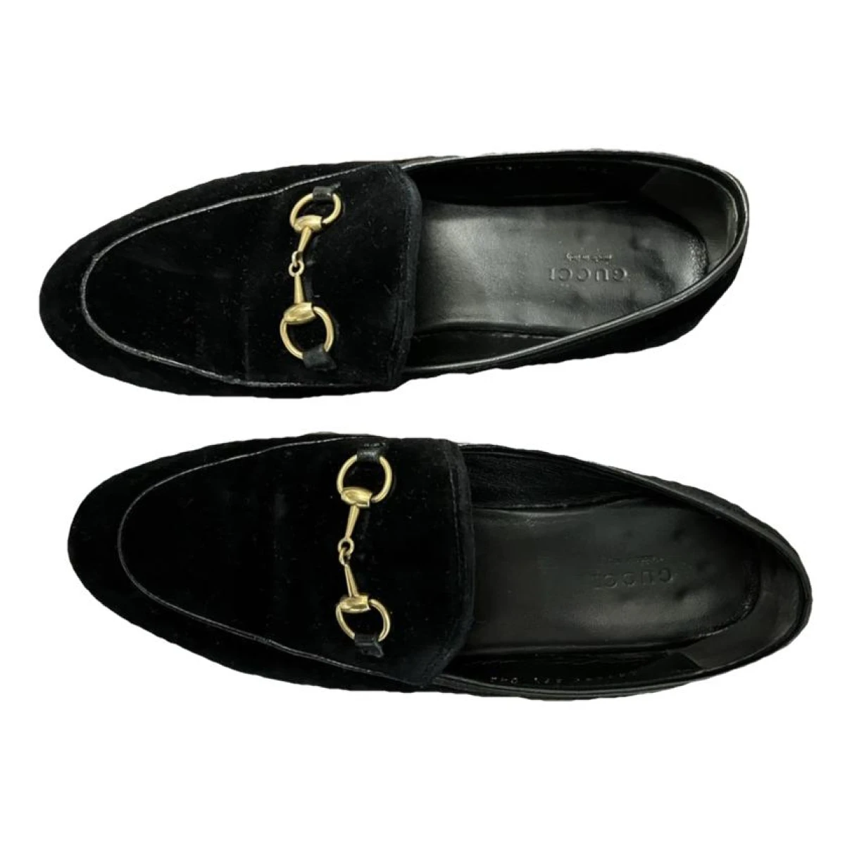 Pre-owned Gucci Brixton Velvet Flats In Black