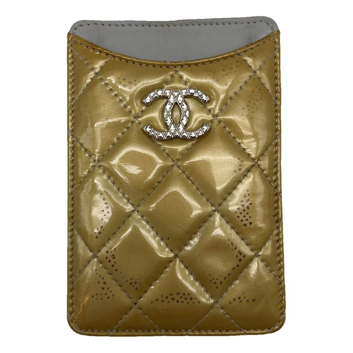 Pre-owned Chanel Patent Leather Card Wallet In Gold