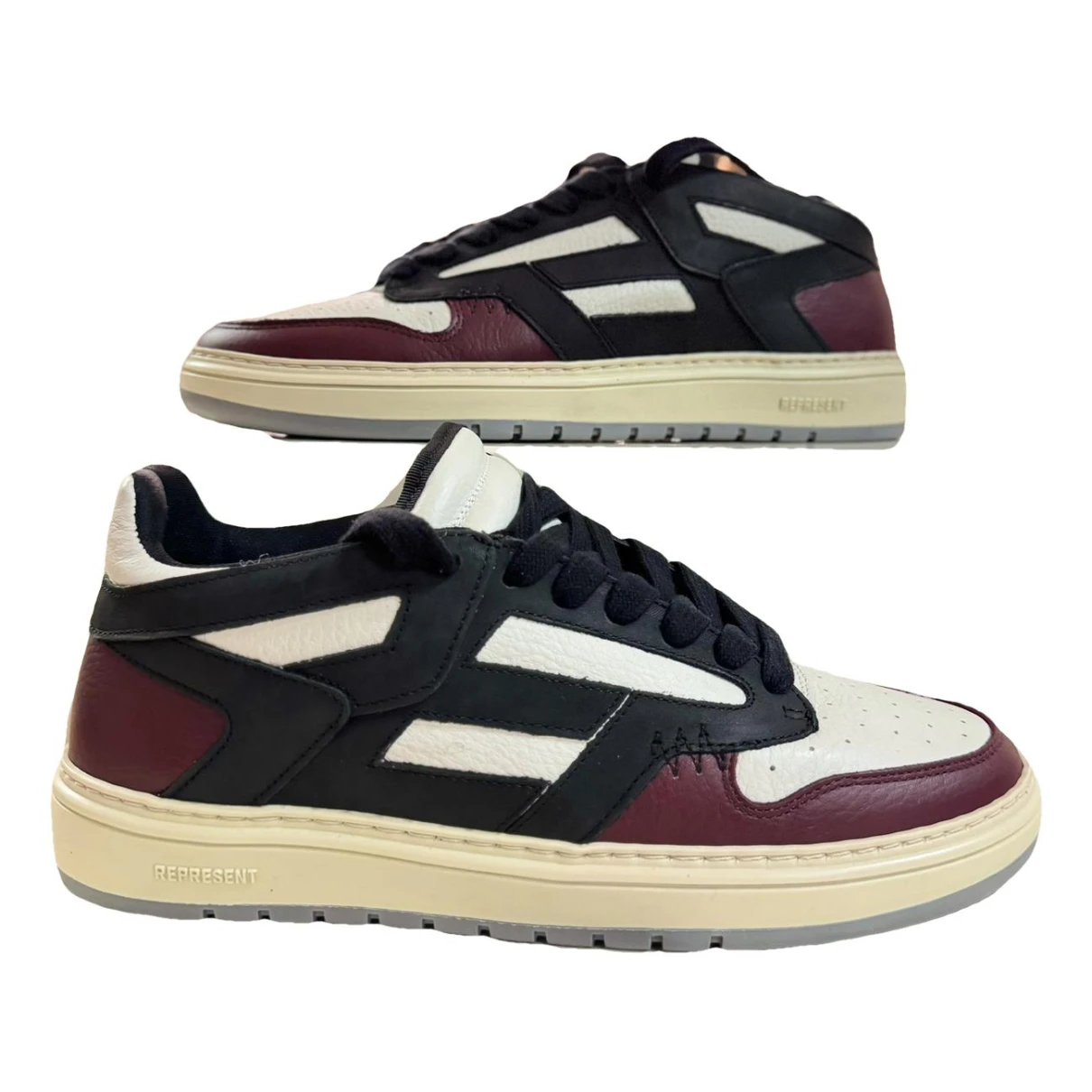 Pre-owned Represent Leather Low Trainers In Burgundy