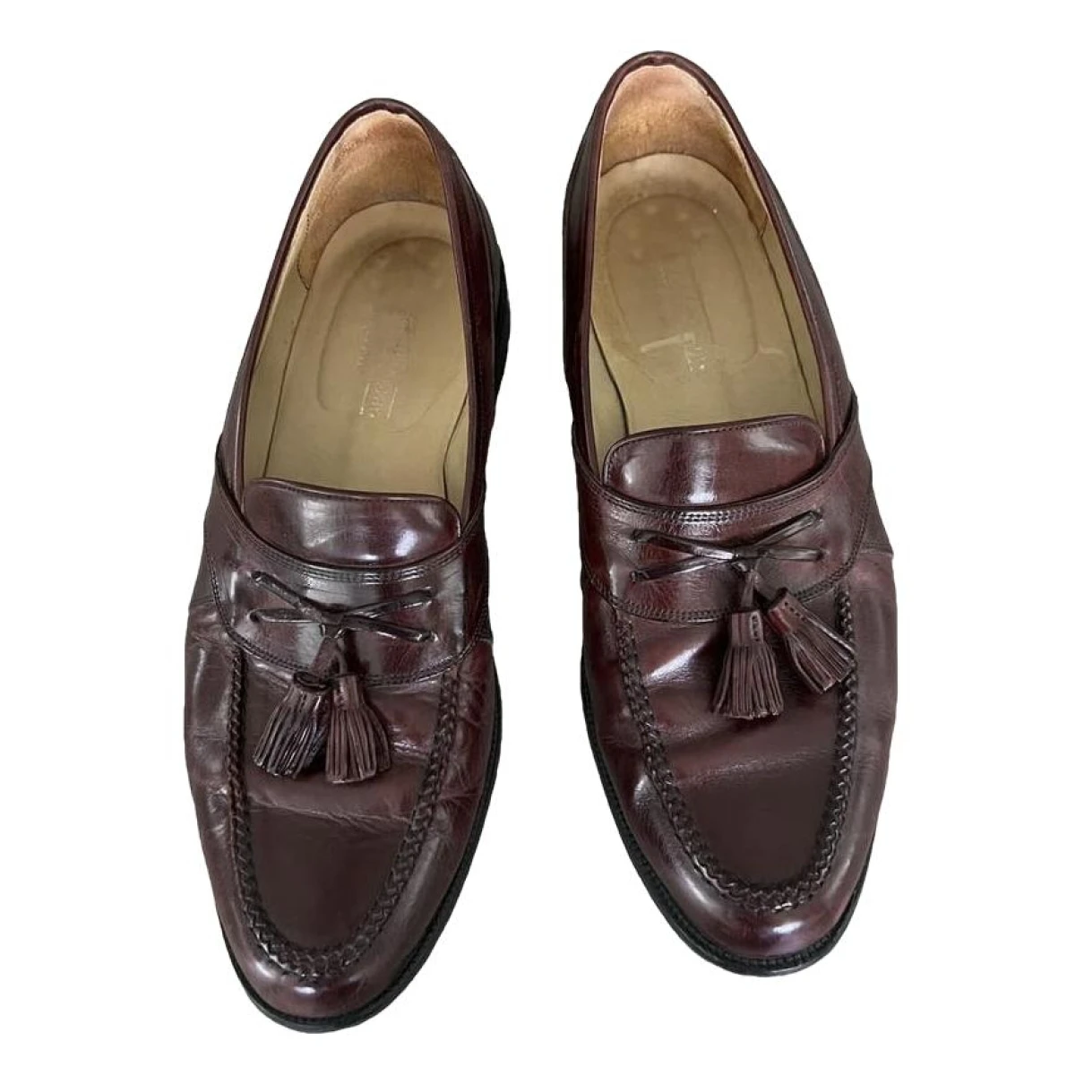 Pre-owned Johnston & Murphy Leather Flats In Burgundy