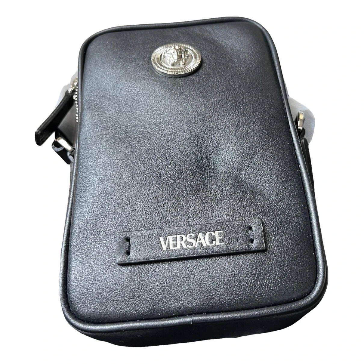 Pre-owned Versace Leather Weekend Bag In Black